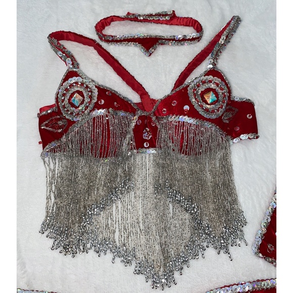 Red Silver Belly Dance Costume - Picture 3 of 10